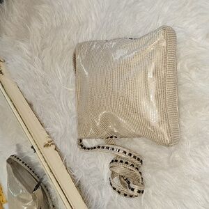 Sharif Vintage Snakeskin Embossed Shoulder/Crossbody Bag. Rivet's Cream.Metallic